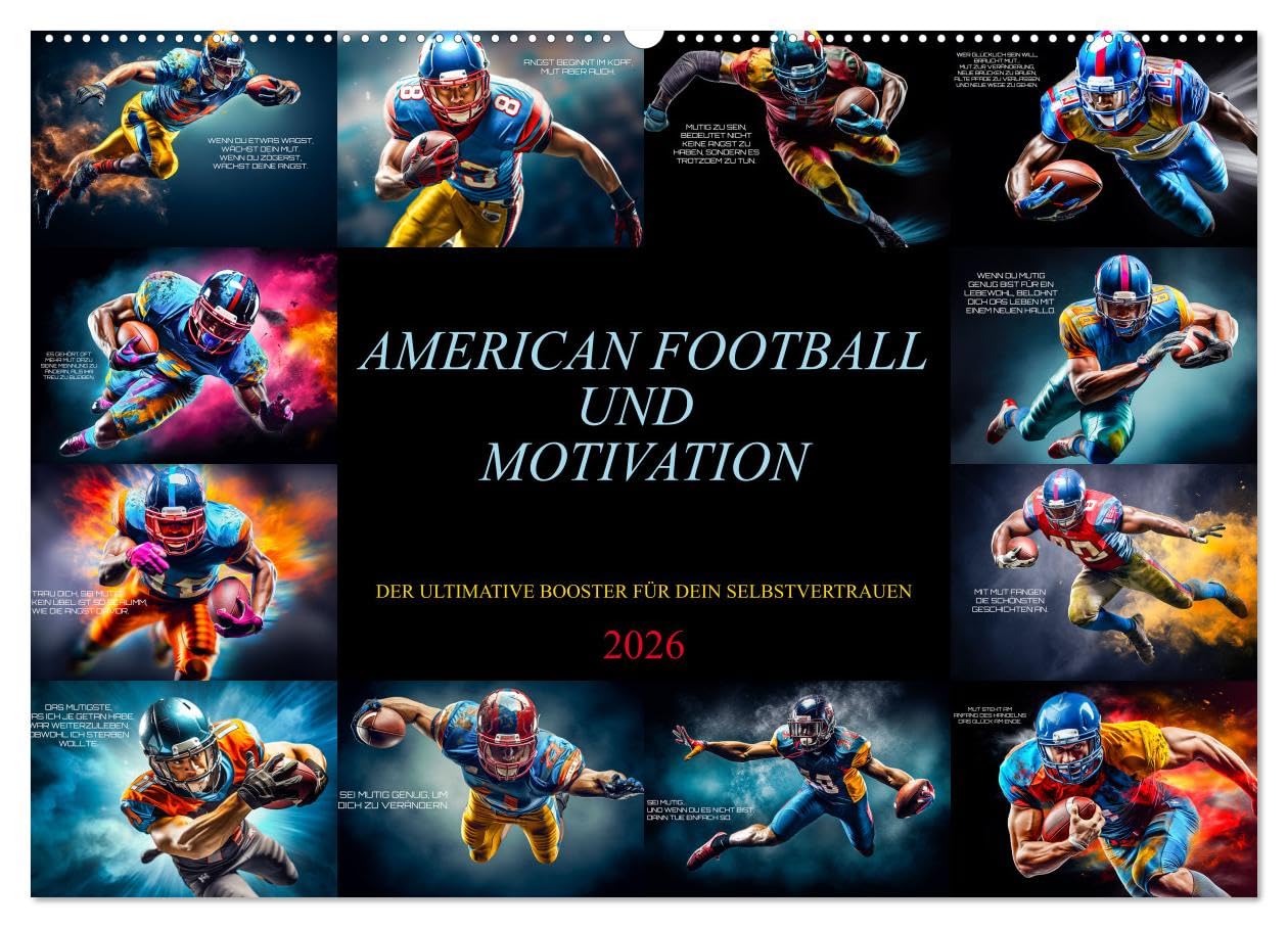 American Football und Motivation (Wandkalender 2026 DIN A2 quer), CALVENDO Monatskalender Lifestyle