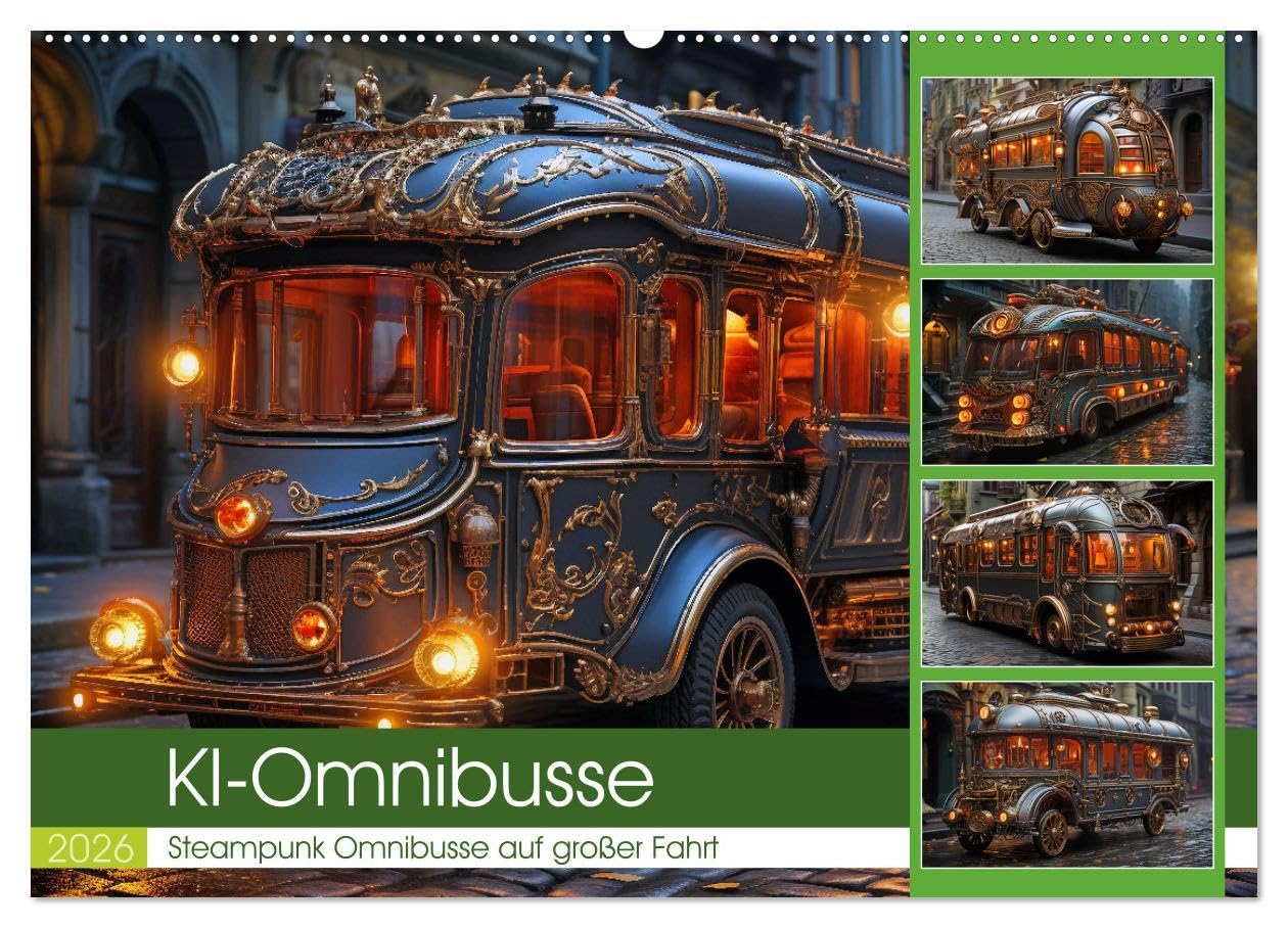 KI-Omnibusse (Wandkalender 2026 DIN A2 quer), CALVENDO Monatskalender: Mit ihren aufwändig verzierten Kupfer- und Messingdetails, prächtigen ... des Stemmpunk-Stils. (CALVENDO Mobilitaet) Business & Technology