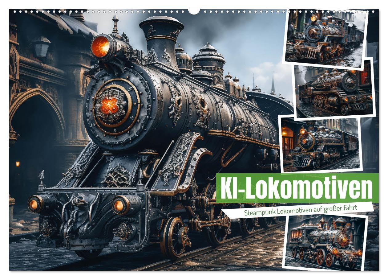 KI-Lokomotiven (Wandkalender 2026 DIN A2 quer), CALVENDO Monatskalender: Mit ihren aufwändig verzierten Kupfer- und Messingdetails, prächtigen ... des Stemmpunk-Stils. (CALVENDO Mobilitaet) Film, Art & Culture
