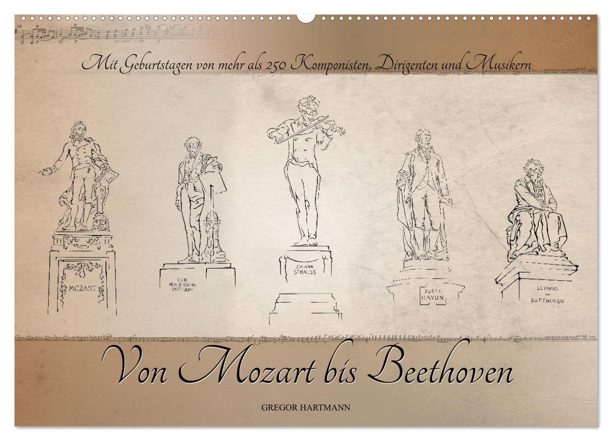 Von Mozart bis Beethoven (Wandkalender 2026 DIN A2 quer), CALVENDO Monatskalender: Berühmte Komponisten in eleganten Illustrationen mit Informationen ... Bezug zur Musikstadt Wien. (CALVENDO Kunst) Leisure, Home & Garden
