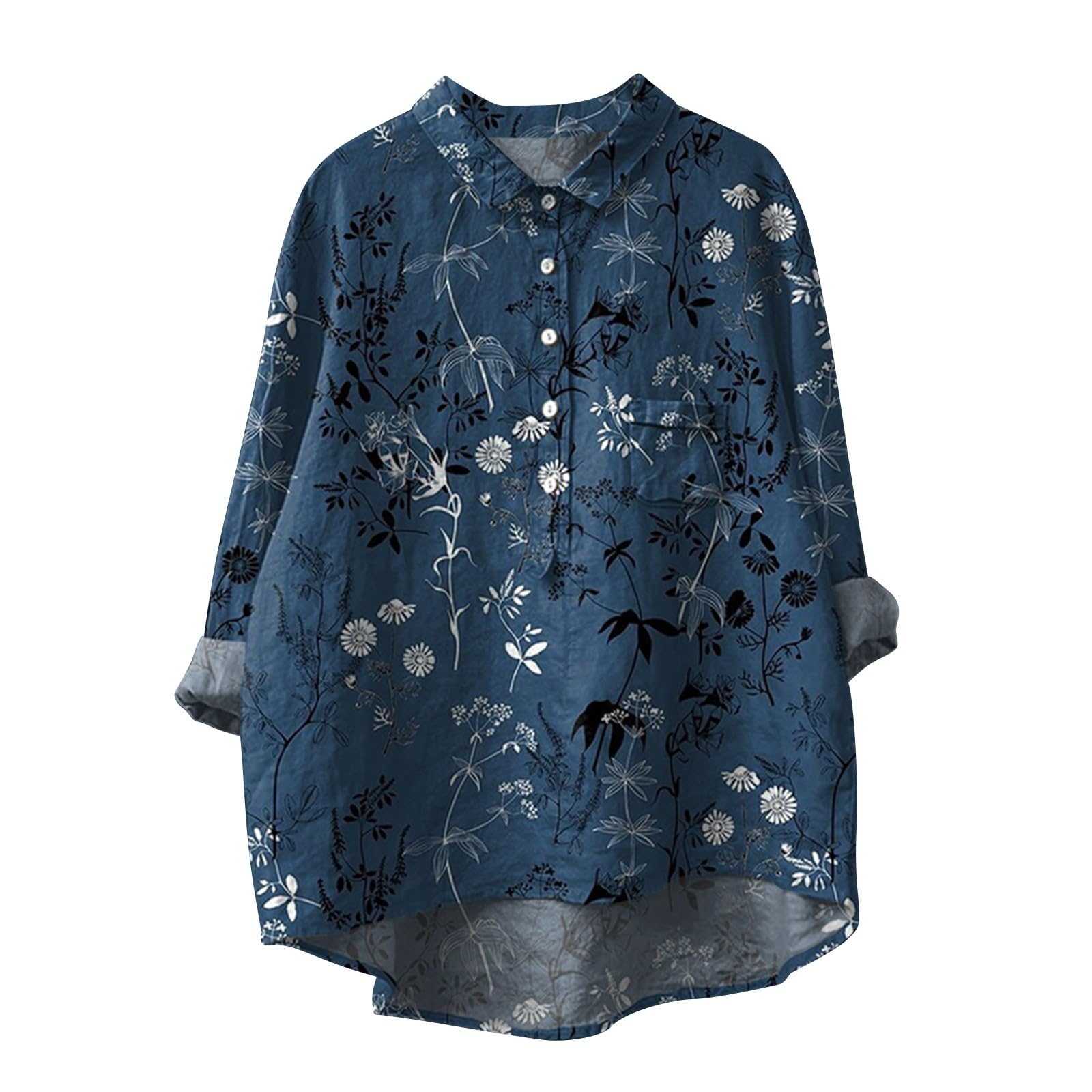 primee day deals today 2024 Women Button Down Shirts Long Sleeve Collar Plus Size Blouse Dressy Casual Linen Shirt Comfy Fall Outfits womens tops dressy casual fall 2024 Blue XL book