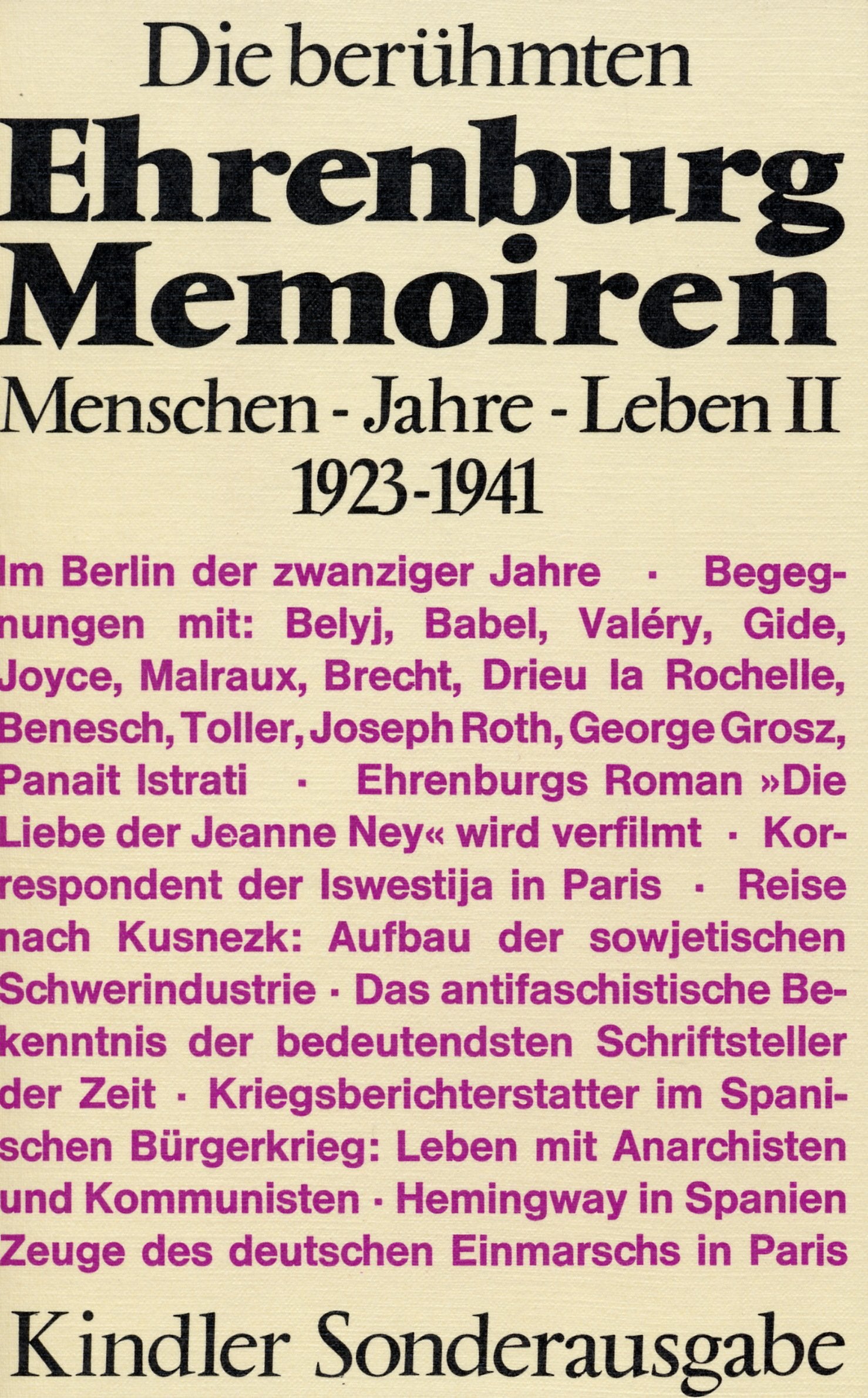 Die berühmten Ehrenburg-Memoiren. Menschen, Jahre, Leben. Band II. 1923-1941 Art & Literature