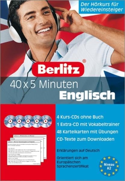 40 x 5 Minuten Englisch - Set. 5 Audio-CDs und 48 Karteikarten: Der Hörkurs für Wiedereinsteiger: Niveau A2 (Berlitz 40 x 5 Minuten) Learning & Reference