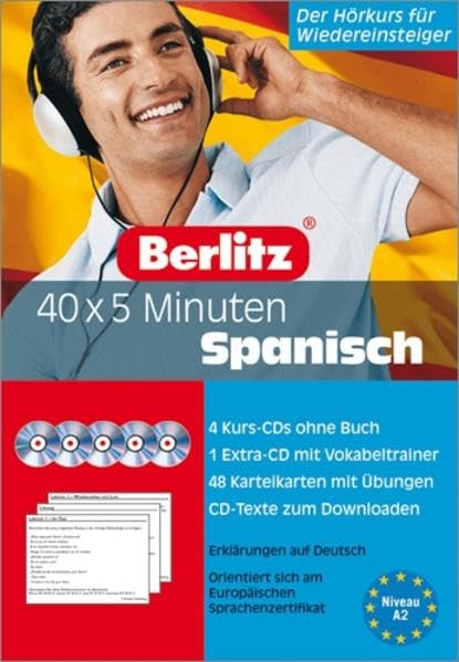 40 x 5 Minuten Spanisch - Set. 5 Audio-CDs und 48 Karteikarten: Der Hörkurs für Wiedereinsteiger: Niveau A2 (Berlitz 40 x 5 Minuten) Learning & Reference