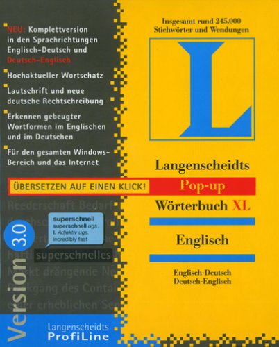 Langenscheidts Pop-up-Wörterbuch XL 3.0 Englisch, 1 CD-ROMEnglisch-Deutsch/Deutsch-Englisch. Für Windows 95/98/NT 4.0/5.0. Rund 245.000 Stichwörter u. Wendungen Music