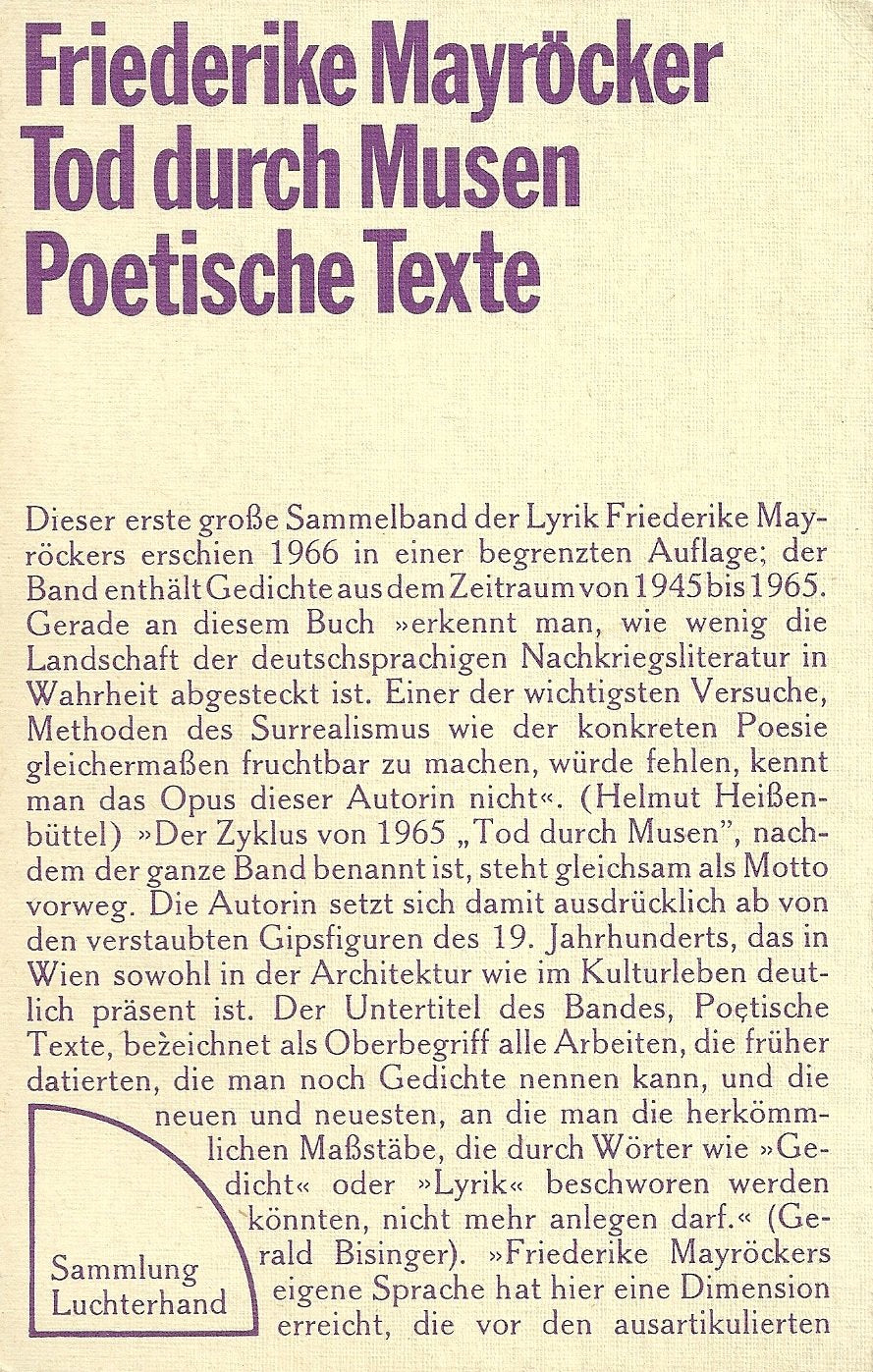 Tod durch Musen. Poetische Texte. Books