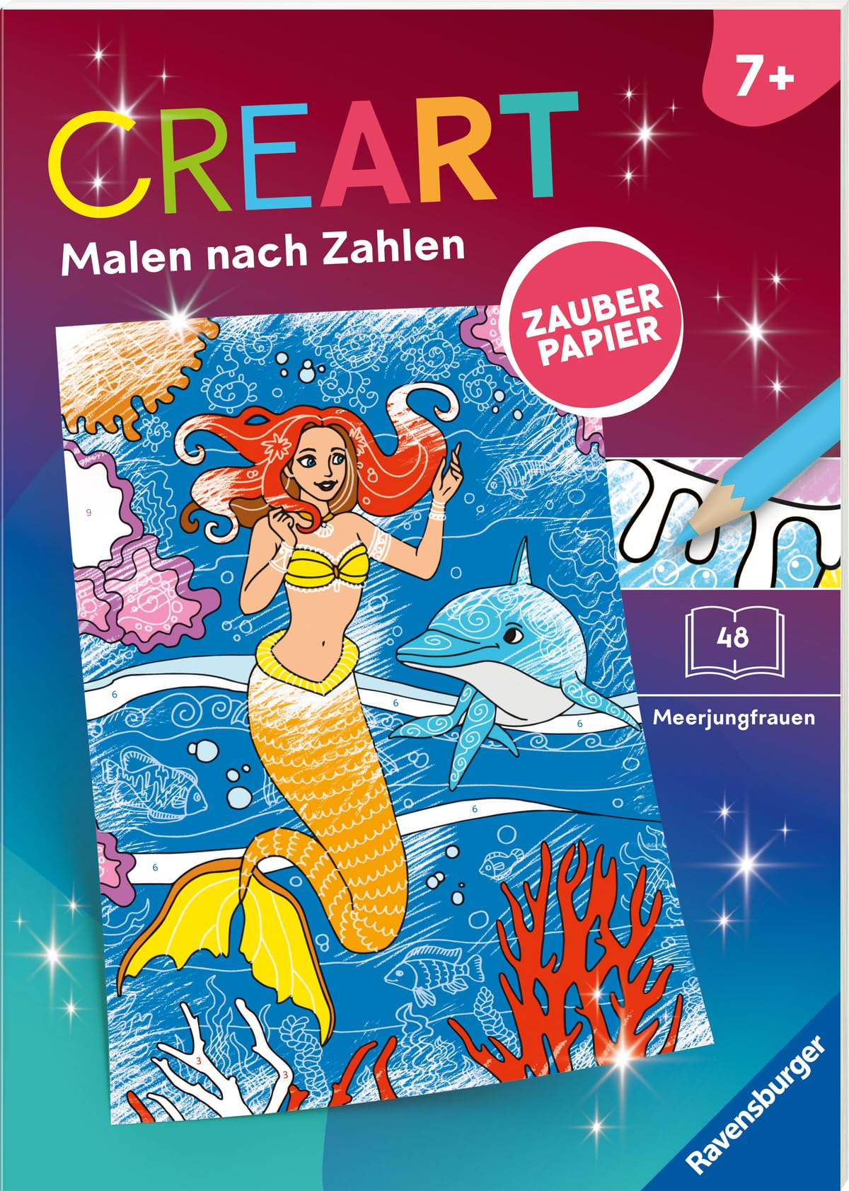 Ravensburger CreArt Malen nach Zahlen ab 7: Meerjungfrauen, Malbuch, 24 Motive, Zauberpapier Non-fiction