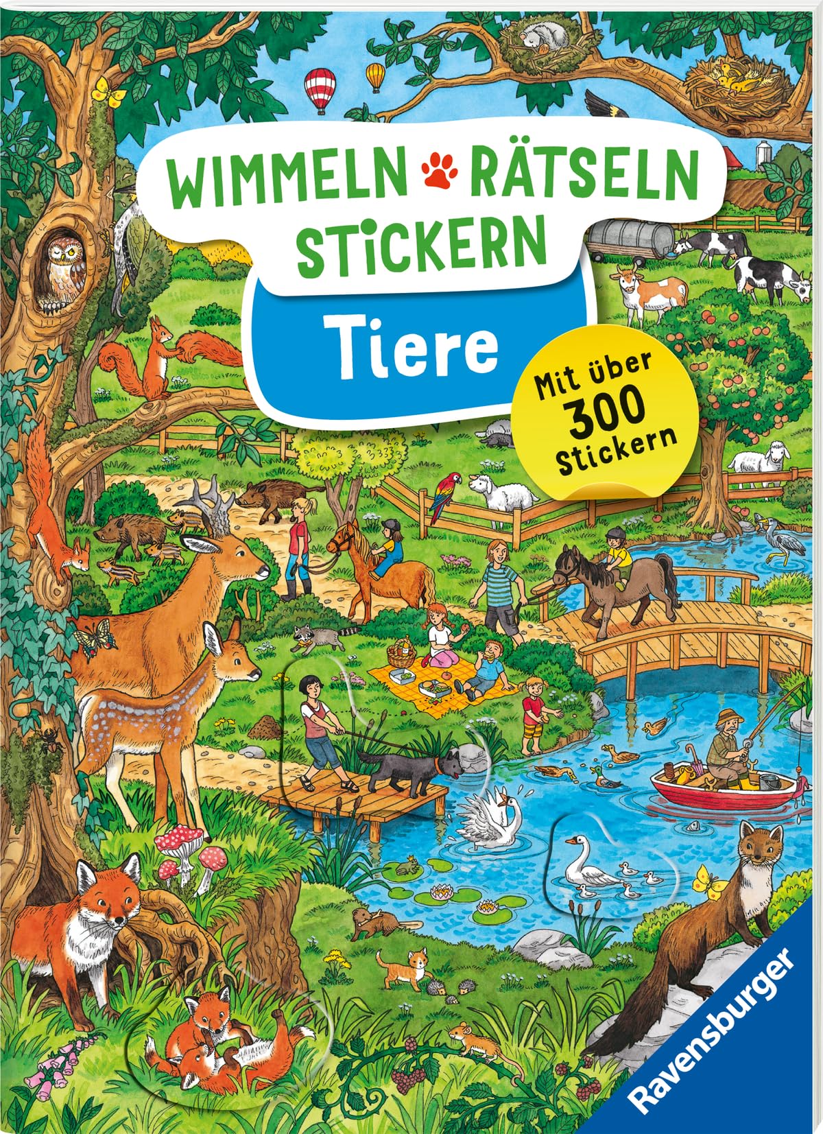 Ravensburger Wimmeln, Rätseln, Stickern: Tiere - Stickerbuch ab 4 Jahren, 13 Wimmelbilder, über 300 Sticker, Tiere Tiptoi & Games