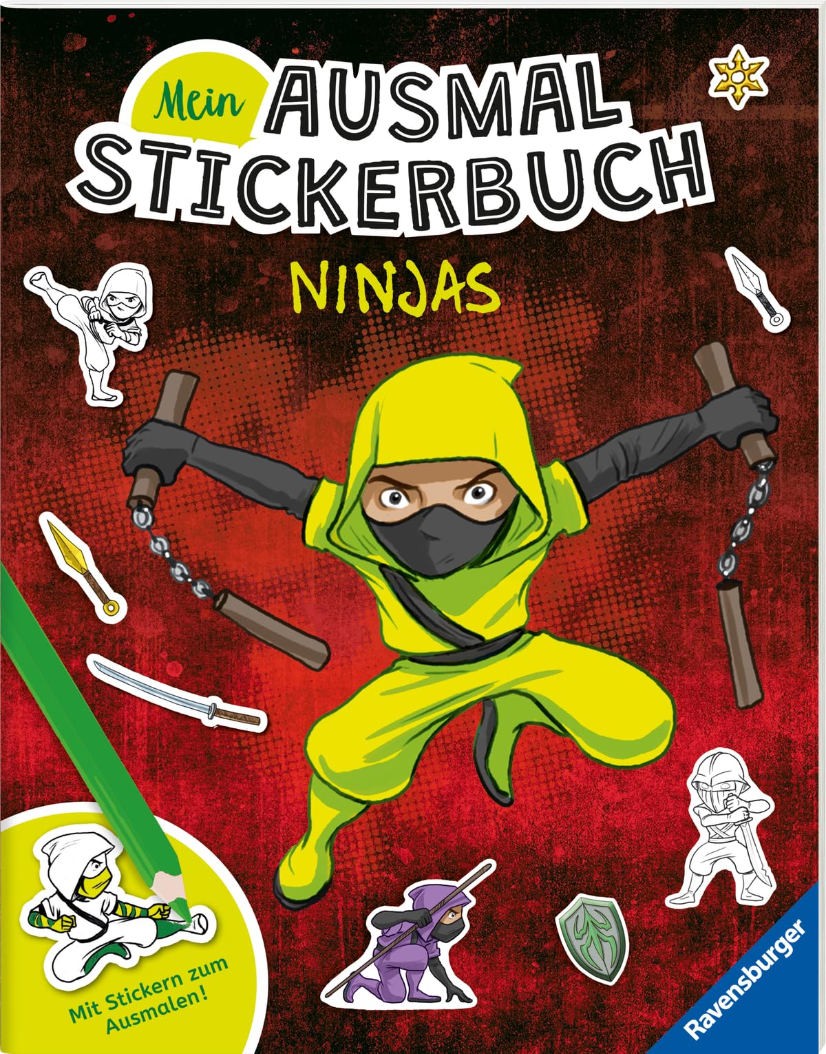 Ravensburger Mein Ausmalstickerbuch Ninjas - Großes Buch mit über 250 Stickern, viele Sticker zum Ausmalen Leisure & Fun