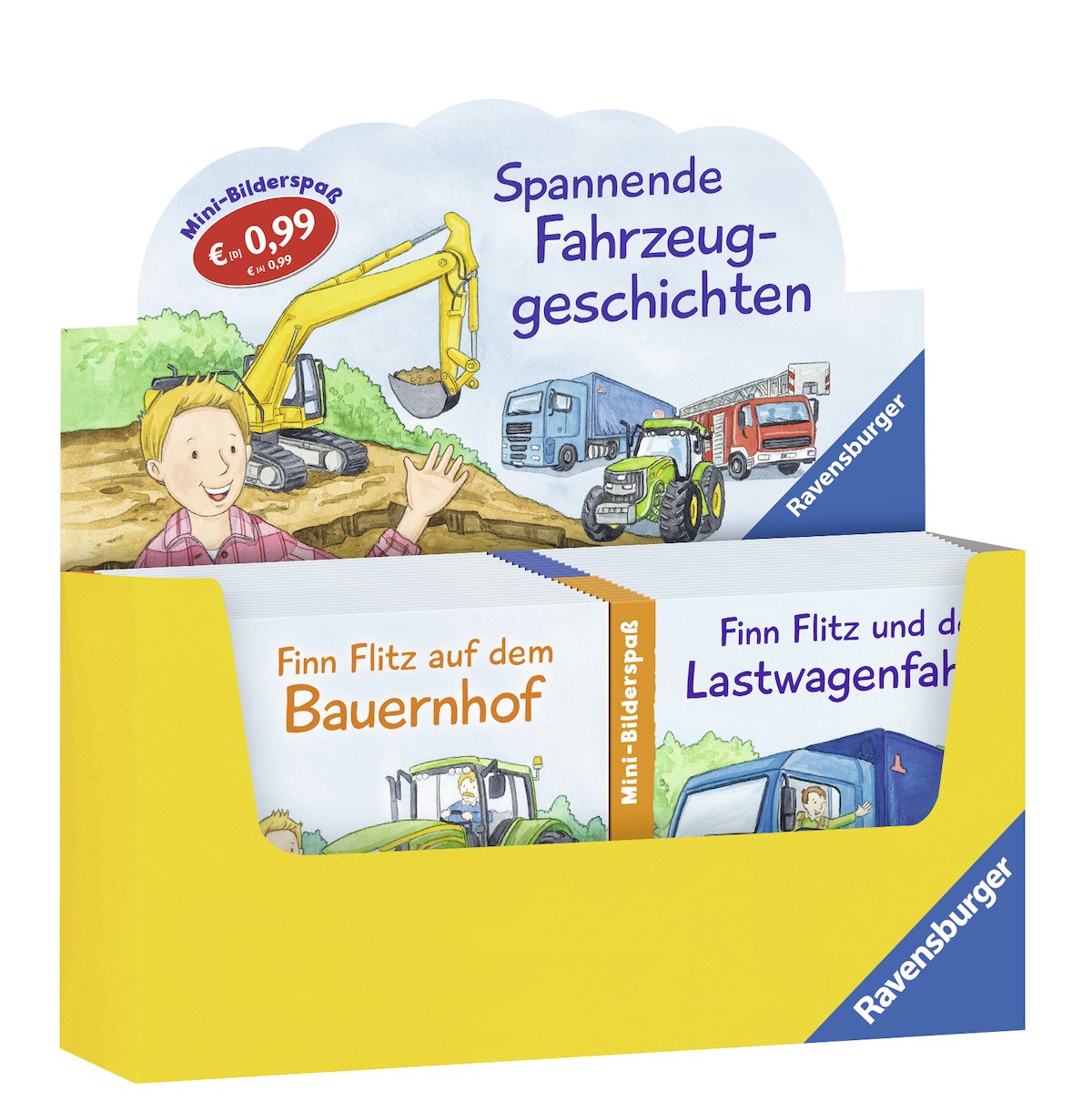 Verkaufs-Kassette "Ravensburger Minis 84 - Spannende Fahrzeuggeschichten": Finn Flitz auf dem Bauernhof / Finn Flitz auf der Baustelle / Finn Flitz ... / Finn Flitz und der Lastwagenfahrer Children's books