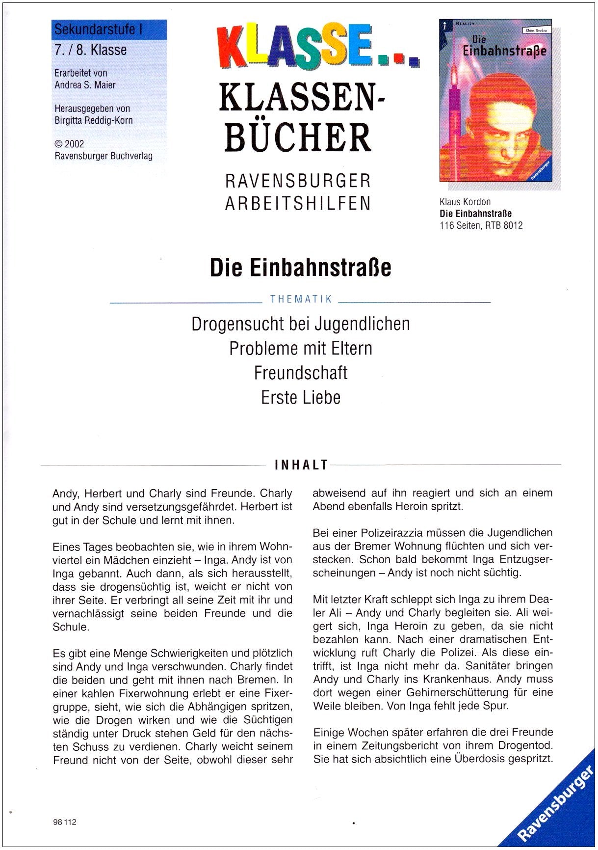 Materialien zur Unterrichtspraxis - Klaus Kordon: Die Einbahnstraße Learning & Reference