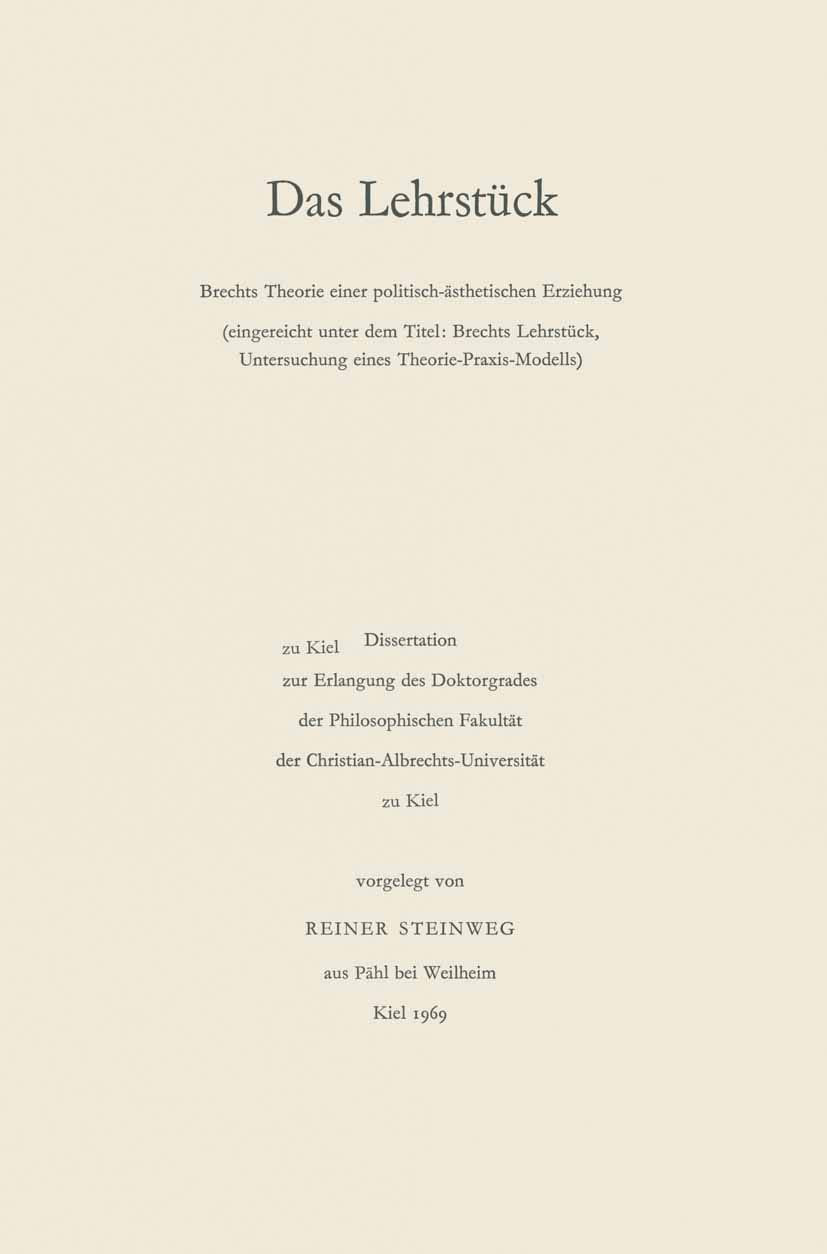 Das Lehrstück: Brechts Theorie einer politisch-ästhetischen Erziehung Law