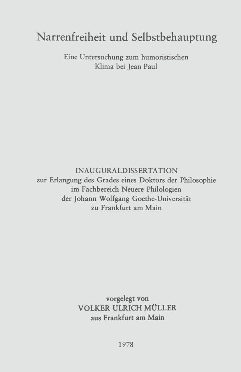 Narrenfreiheit und Selbstbehauptung: Eine Untersuchung zum humoristischen Klima bei Jean Paul Law