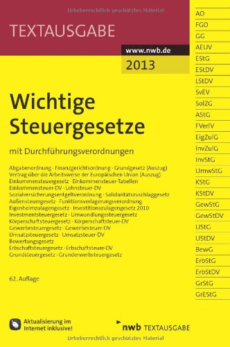 Wichtige Steuergesetze: mit Durchführungsverordnungen. (Textausgabe) Law