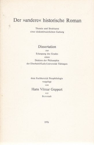 Der "Andere" Historische Roman: Theorie Und Strukturen Einer Diskontinuierlichen Gattung book