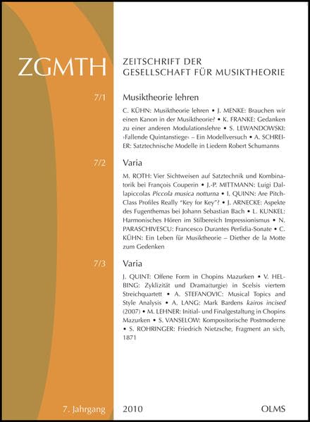 ZGMTH - Zeitschrift der Gesellschaft für Musiktheorie, 7. Jahrgang 2010: Ausgabe 1: Musiktheorie Lehren. Hrsg. von Clemens Kühn Ausgabe 2-3: Varia. Hrsg. von Folker Froebe und Stefan Rohringer. Arts & Music