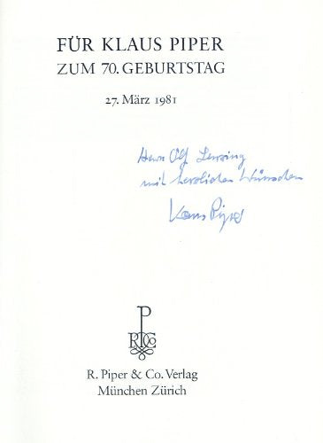 Für Klaus Piper zum 70. Geburtstag: 27. März 1981 Business, Finance & Career