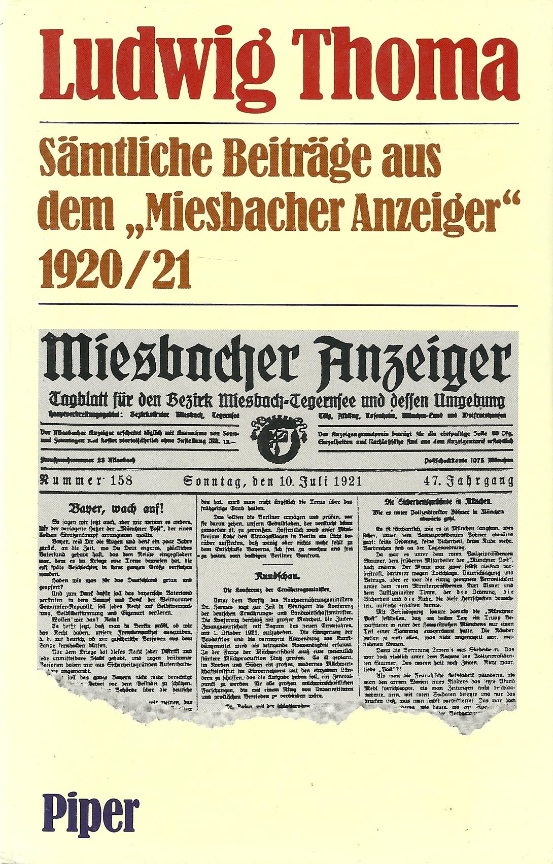 Sämtliche Beiträge aus dem "Miesbacher Anzeiger" 1920/21 Politics & History