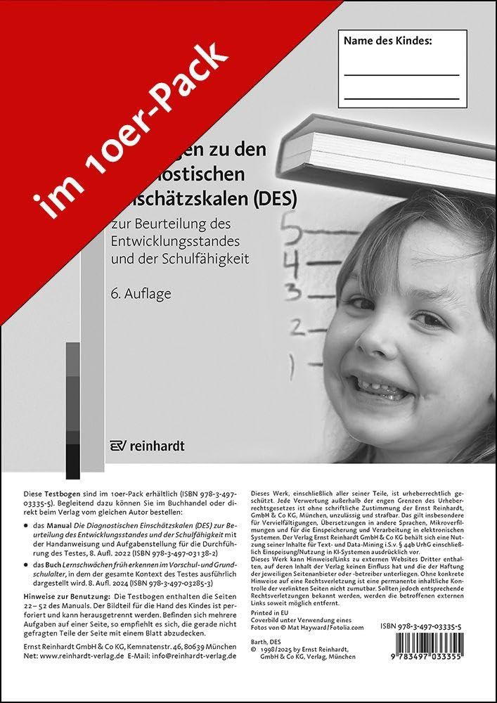 Testbogen zu den Diagnostischen Einschätzskalen (DES) zur Beurteilung des Entwicklungsstandes und der Schulfähigkeit Education & Training