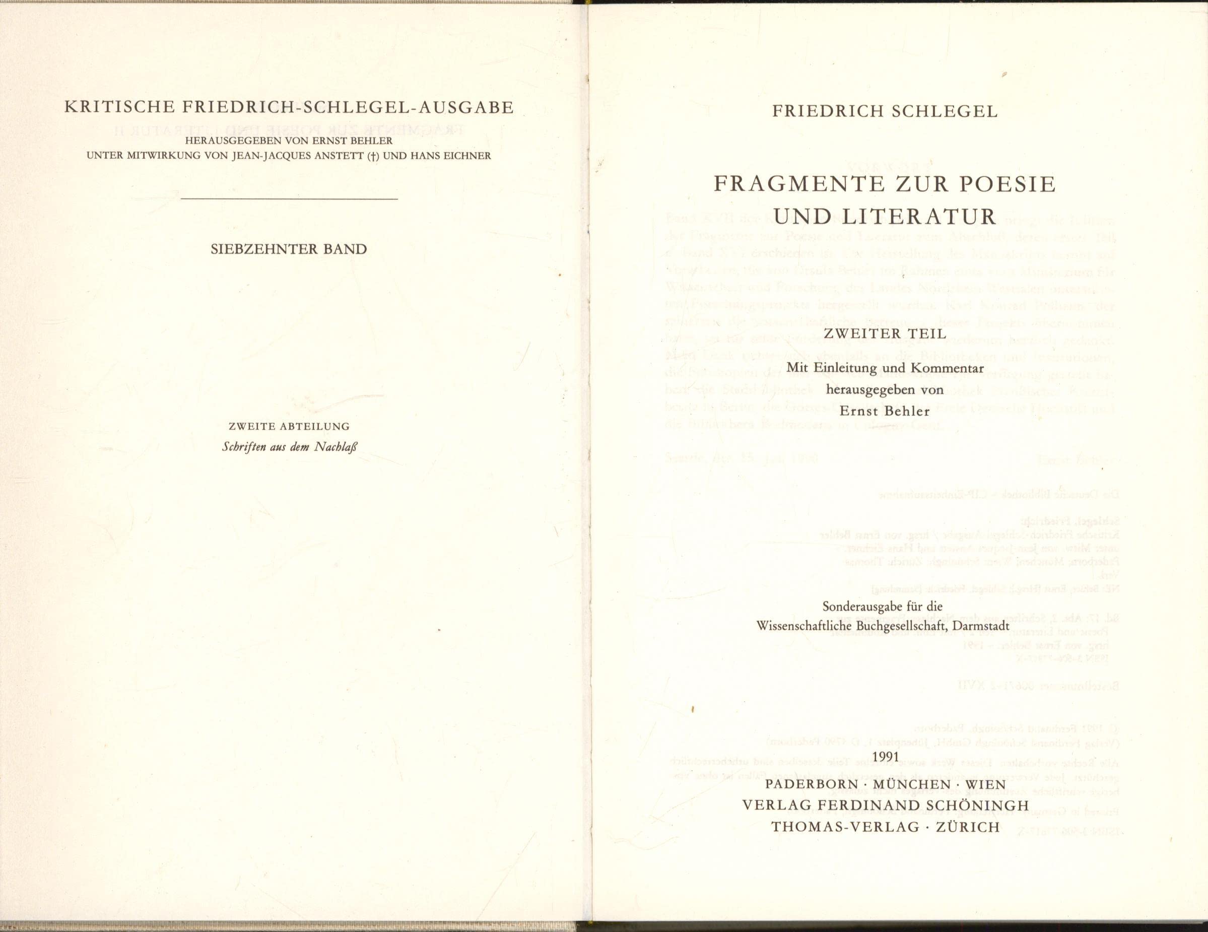 Friedrich Schlegel - Kritische Ausgabe seiner Werke: Fragmente zur Poesie und Literatur: Zweiter Teil: Bd 17 (Friedrich Schlegel - Kritische Ausgabe seiner Werke - Abteilung II) Contemporary literature Books