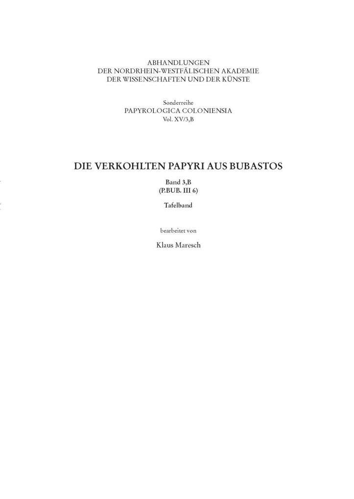 Die verkohlten Papyri aus Bubastos (P.Bub. III 6): Tafelband (Sonderreihe der Abhandlungen Papyrologica Coloniensia) Philosophy