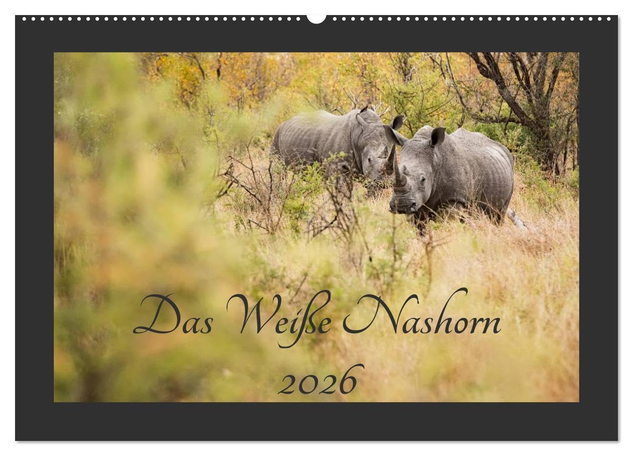 Das Weiße Nashorn (Wandkalender 2026 DIN A2 quer), CALVENDO Monatskalender: Das Breitmaulnashorn, auch Weißes Nashorn genannt, ist eines unserer ... vom Aussterben bedroht. (CALVENDO Tiere) Natural Sciences