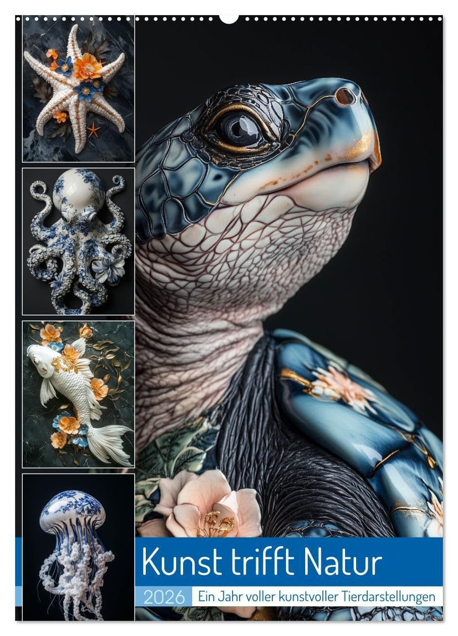 Kunst trifft Natur (Wandkalender 2026 DIN A2 hoch), CALVENDO Monatskalender: Eine harmonische Begegnung von Kreativität und Wildnis, wo die Schönheit ... der Kunst zum Leben erwacht. (CALVENDO Tiere) Arts & Music
