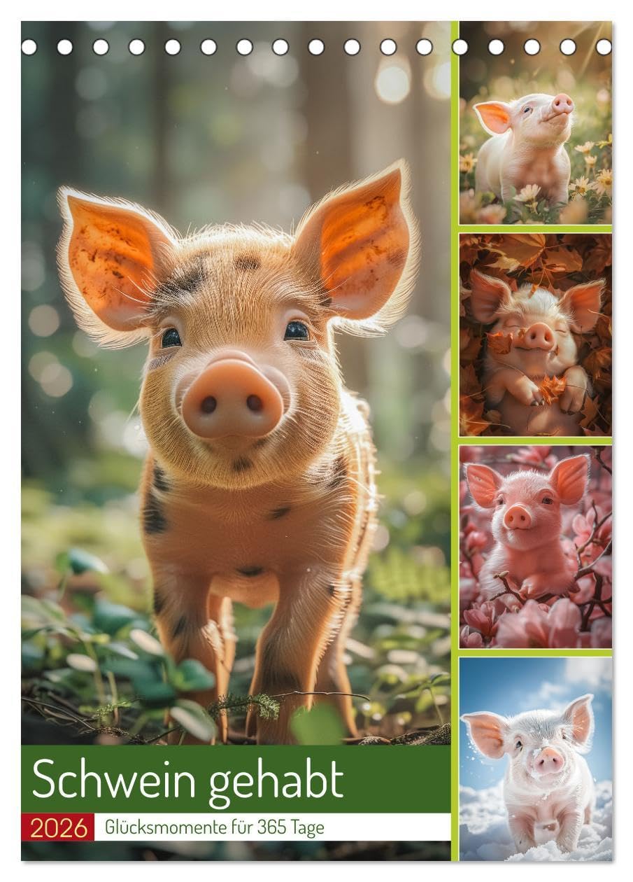 Schwein gehabt (Tischkalender 2026 DIN A5 hoch), CALVENDO Monatskalender: Lass dich täglich von den kleinen rosa Glücksbringern inspirieren und finde ... Tag einen Grund zum Lächeln. (CALVENDO Tiere) Lifestyle