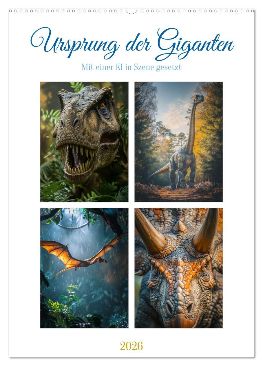 Ursprung der Giganten (Wandkalender 2026 DIN A2 hoch), CALVENDO Monatskalender: Von den mächtigen Tyrannosaurus Rex bis hin zu den majestätischen ... vergangenen Welt. (CALVENDO Wissenschaft) Parents & Children