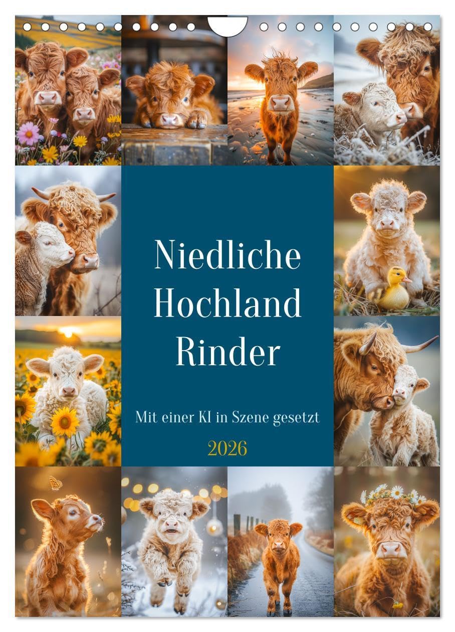 Niedliche Hochland Rinder (Wandkalender 2026 DIN A4 hoch), CALVENDO Monatskalender: Mit ihrem kuscheligen Fell und den liebenswerten, hörnerumrahmten ... und herzerwärmend zugleich. (CALVENDO Tiere) Film, Art & Culture