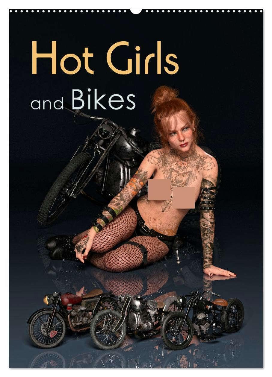 Hot Girls and Bikes (Wandkalender 2026 DIN A2 hoch), CALVENDO Monatskalender: Junge Frauen in verführerischer Lederkleidung posieren selbstbewusst vor vintage Motorrädern. (CALVENDO Erotik) Calendars