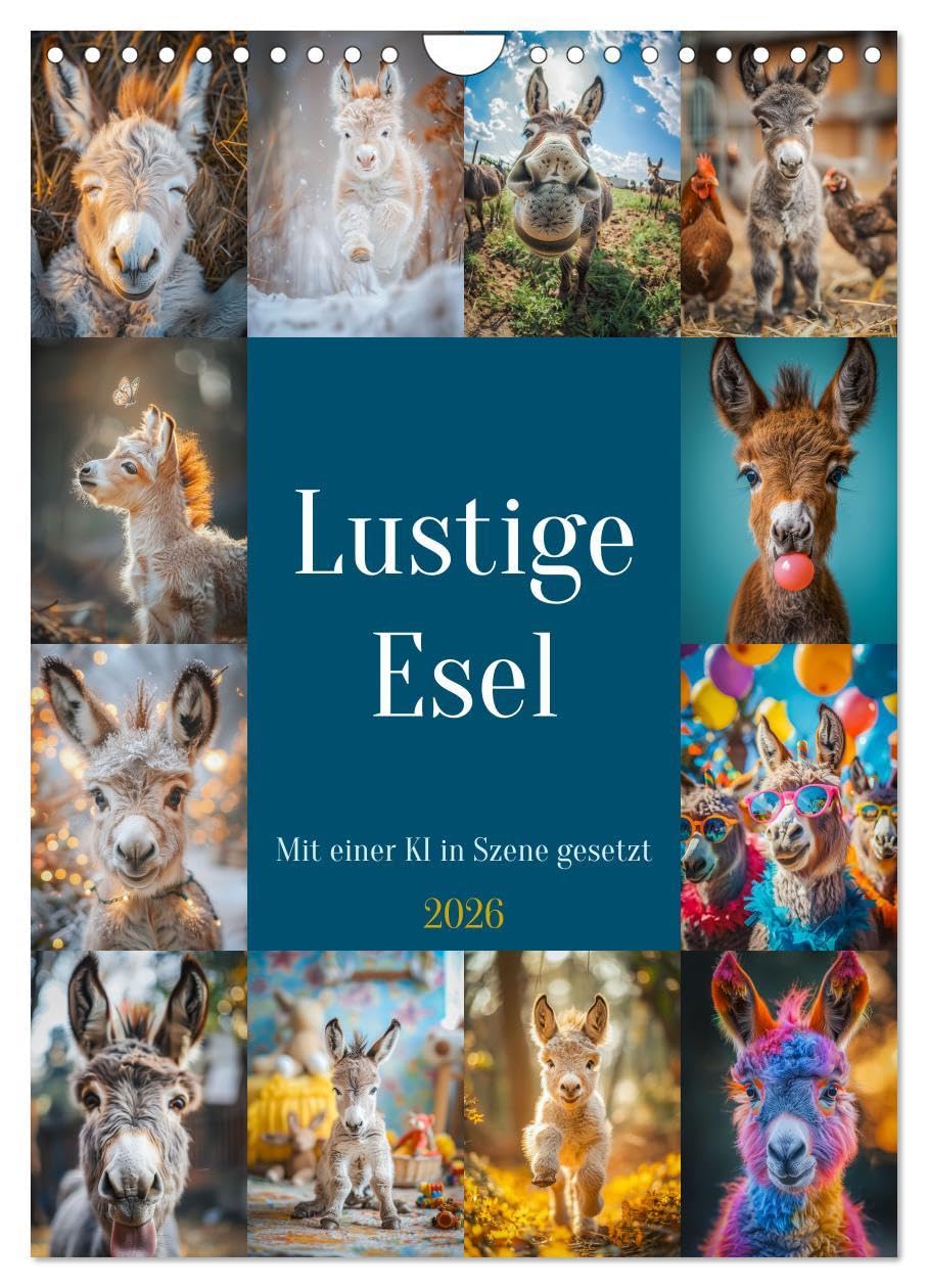 Lustige Esel (Wandkalender 2026 DIN A4 hoch), CALVENDO Monatskalender: Von ihren eigenwilligen Charakterzügen bis hin zu ihren lustigen Gewohnheiten ... Quelle der Freude macht. (CALVENDO Tiere) Film, Art & Culture