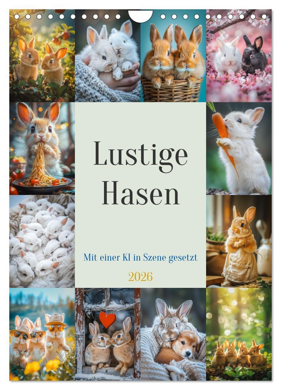 Lustige Hasen (Wandkalender 2026 DIN A4 hoch), CALVENDO Monatskalender: Von lustigen Missgeschicken bis hin zu unerwarteten Begegnungen, die ... Natur der Hasenwelt zeigen. (CALVENDO Tiere) Film, Art & Culture