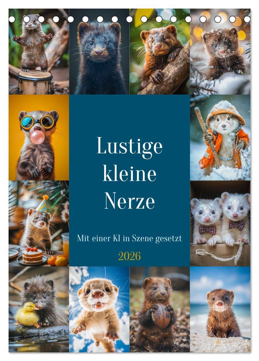Lustige kleine Nerze (Tischkalender 2026 DIN A5 hoch), CALVENDO Monatskalender: Niedliche Wirbelwinde mit flinken Pfoten und frechem Charme, die stets für Überraschungen gut sind. (CALVENDO Tiere) Film, Art & Culture