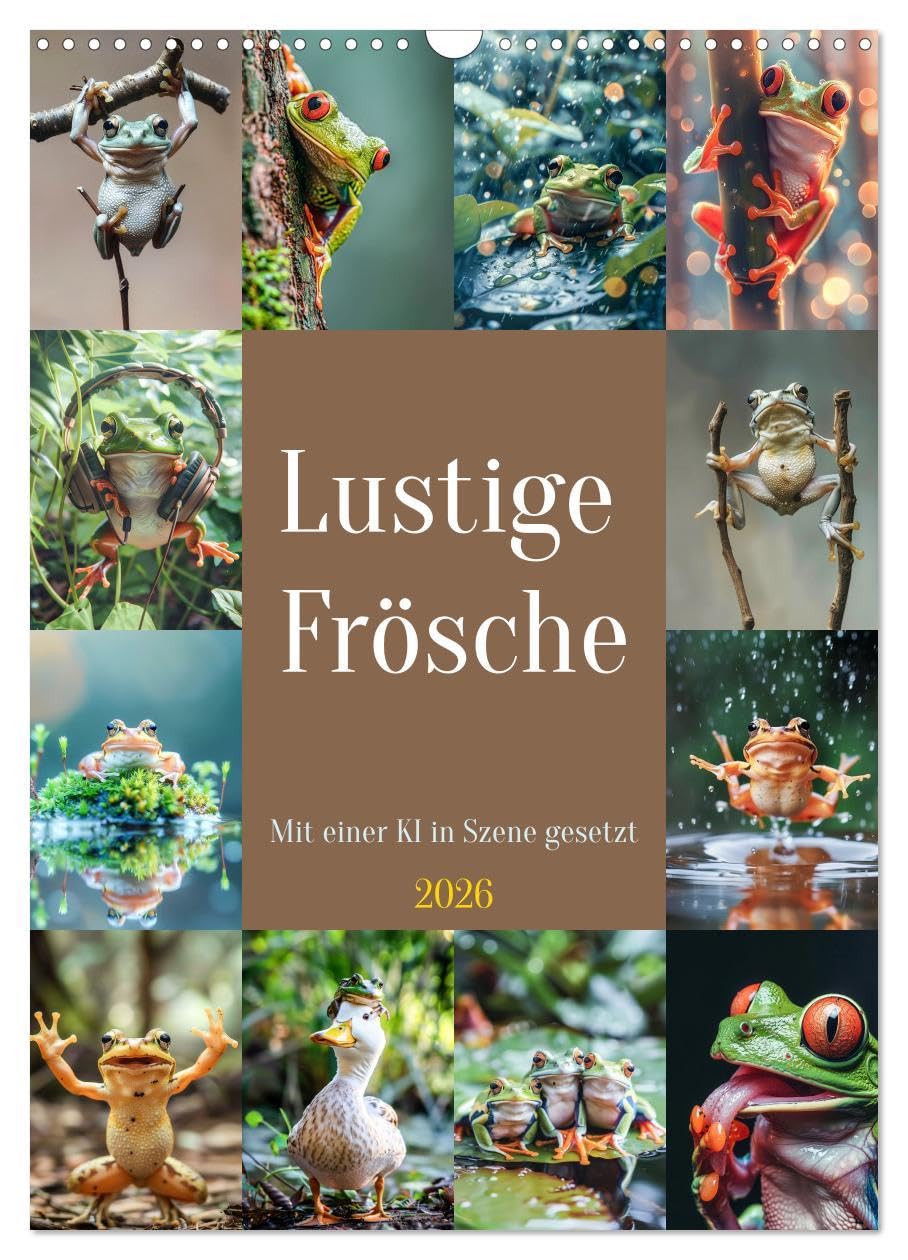 Lustige Frösche (Wandkalender 2026 DIN A3 hoch), CALVENDO Monatskalender: Diese fröhlichen Amphibien verbreiten Freude und bringen die Zuschauer zum ... Quatsch und Spaß befinden. (CALVENDO Tiere) Lifestyle