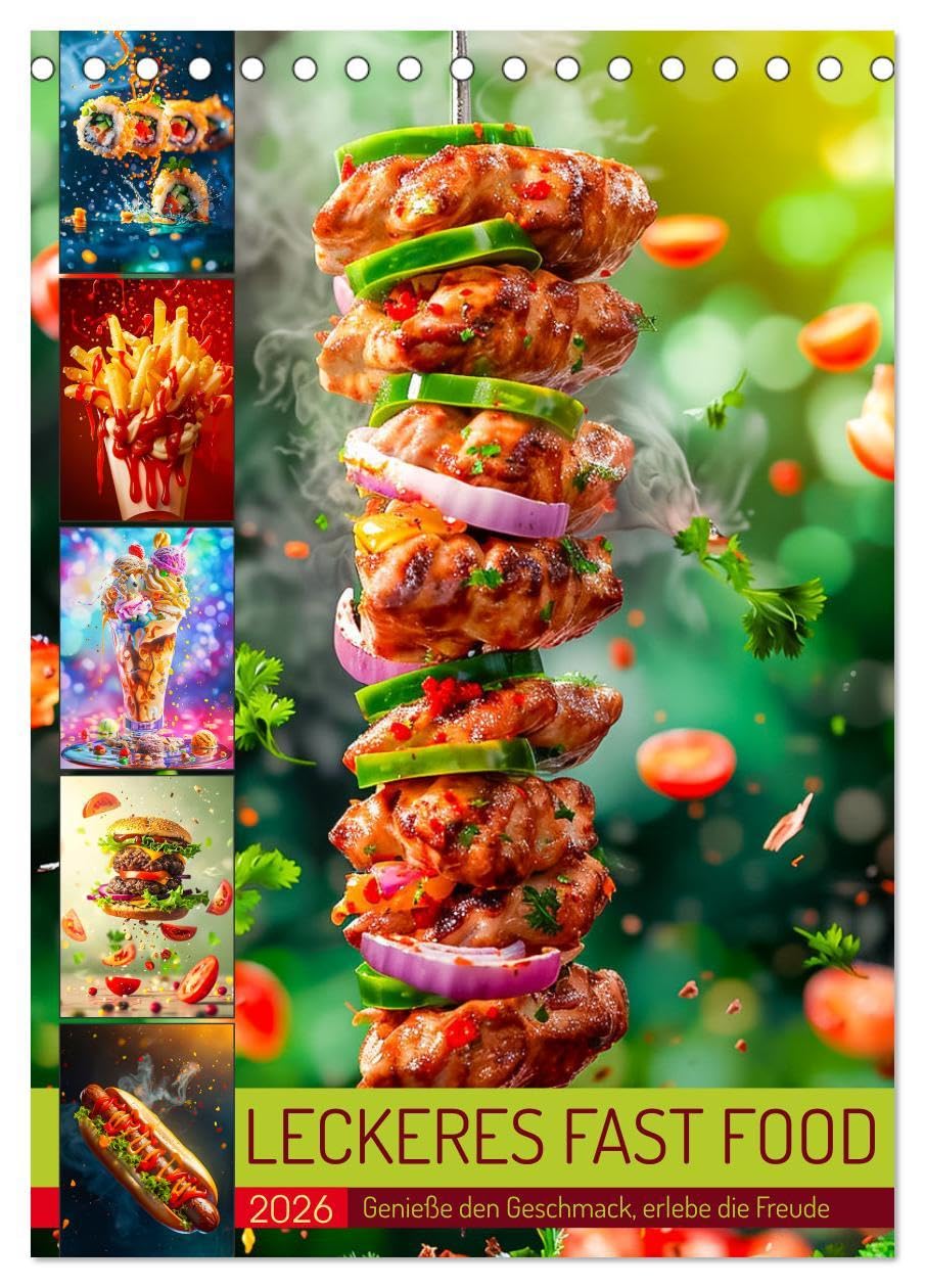 Leckeres Fast Food (Tischkalender 2026 DIN A5 hoch), CALVENDO Monatskalender: Von saftigen Burgern über knusprige Nuggets - diese Ilustrationen mit ... jeden Gaumen erfreuen. (CALVENDO Lifestyle) Leisure, Home & Garden