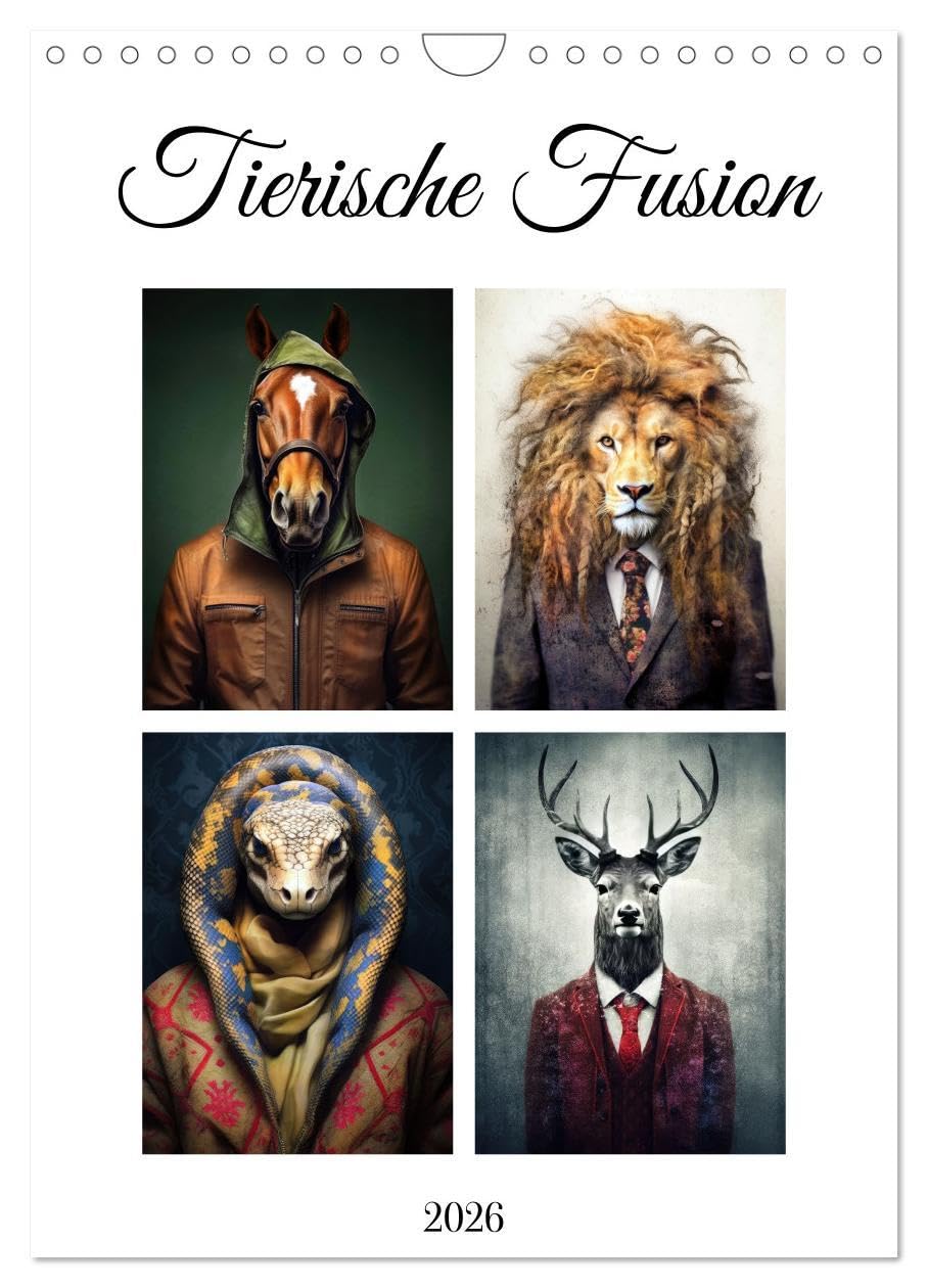 Tierische Fusion (Wandkalender 2026 DIN A4 hoch), CALVENDO Monatskalender: Entdecken Sie unseren außergewöhnlichen Kalender, in dem Tierköpfe mit ... Weise kombiniert sind. (CALVENDO Tiere) Leisure, Home & Garden