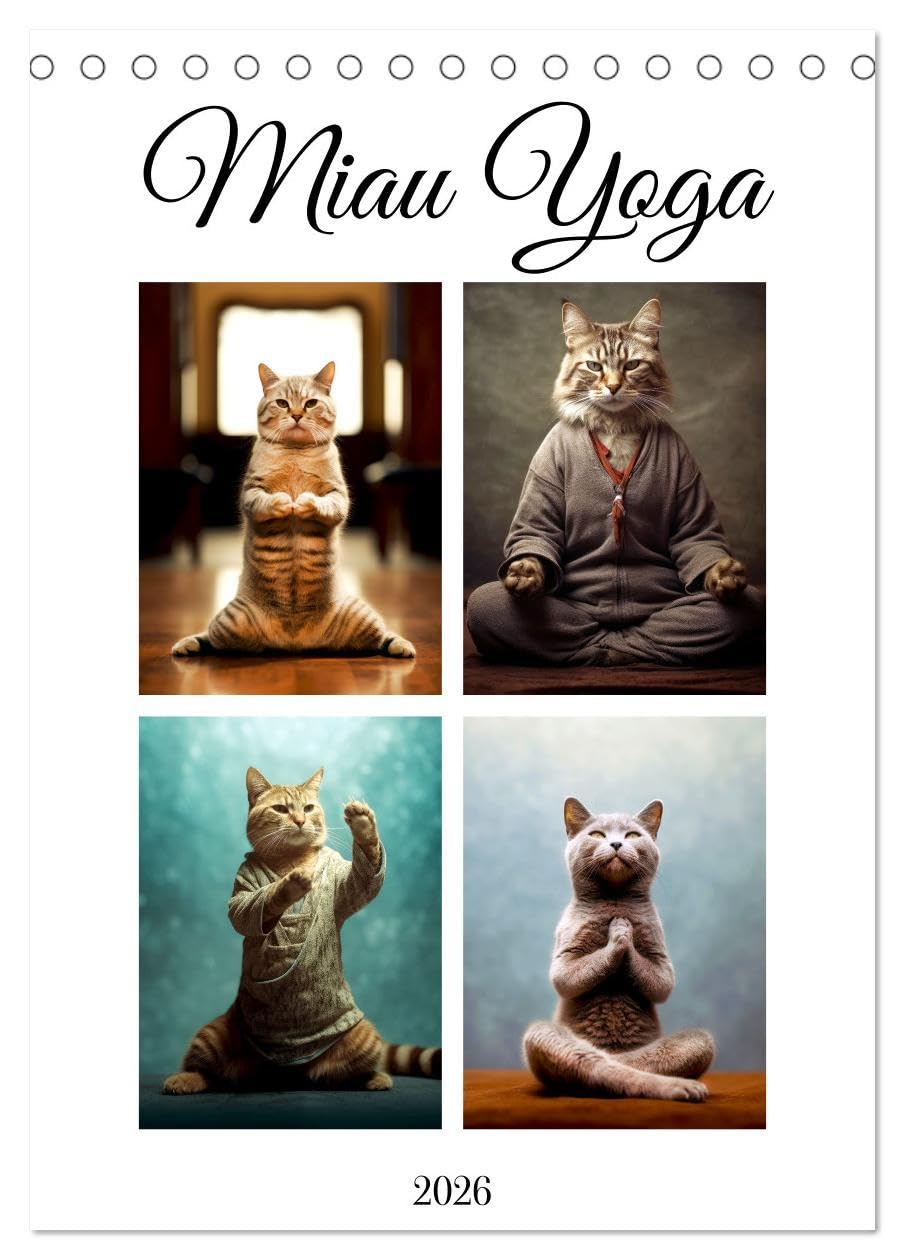 Miau Yoga (Tischkalender 2026 DIN A5 hoch), CALVENDO Monatskalender: Tauchen Sie ein in ein Jahr voller katzenartiger Gelassenheit und Perfektion mit ... Katzen Posen einnehmen. (CALVENDO Tiere) Leisure, Home & Garden