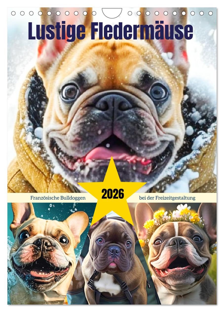 Lustige Fledermäuse. Französische Bulldoggen bei der Freizeitgestaltung (Wandkalender 2026 DIN A4 hoch), CALVENDO Monatskalender Film, Art & Culture