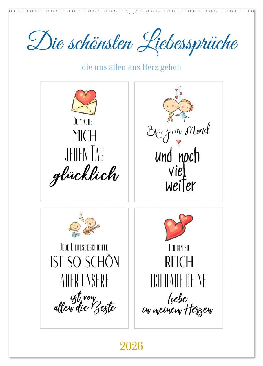 Liebessprüche (Wandkalender 2026 DIN A2 hoch), CALVENDO Monatskalender Living & Furnishing