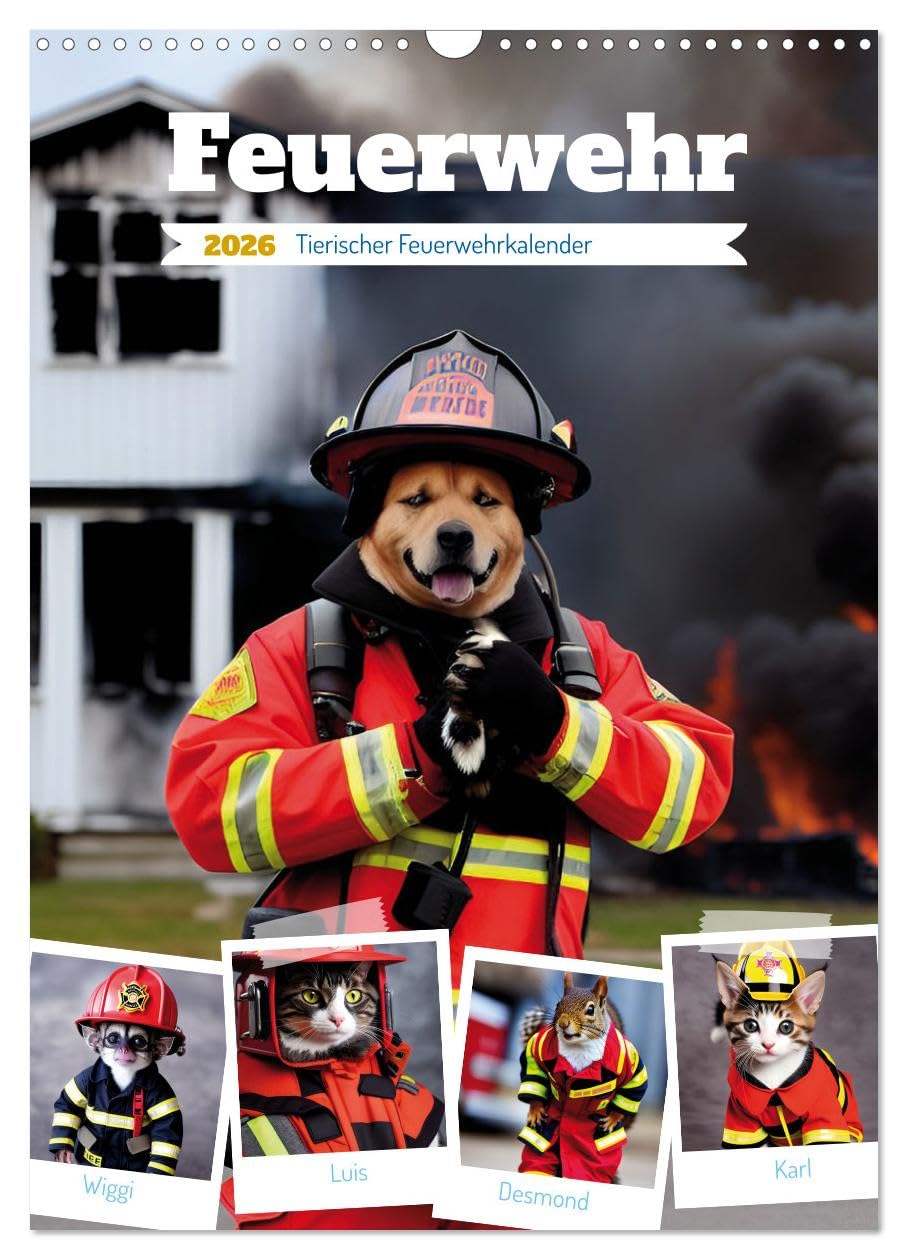 Feuerwehr - Tierischer Feuerwehrkalender (Wandkalender 2026 DIN A3 hoch), CALVENDO Monatskalender Crime & Thrillers