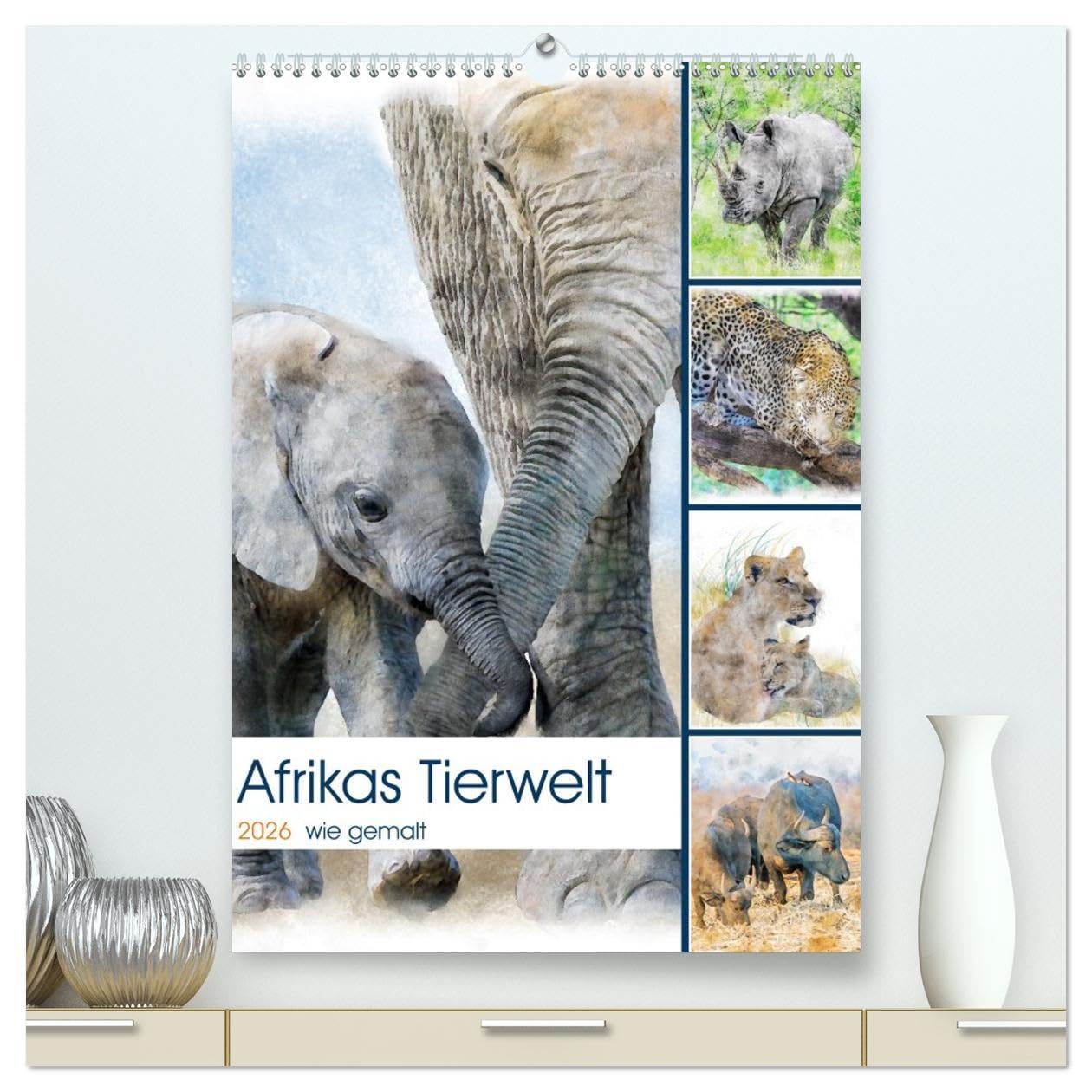 Afrikas Tierwelt - wie gemalt (hochwertiger Premium Wandkalender 2026 DIN A2 hoch), Kunstdruck in Hochglanz Leisure, Home & Garden