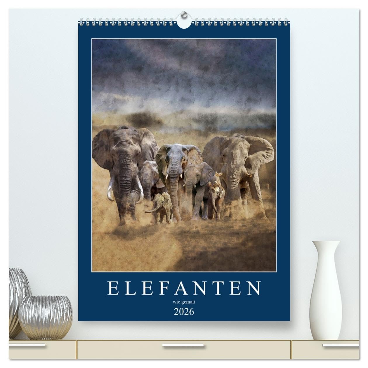 Elefanten - wie gemalt (hochwertiger Premium Wandkalender 2026 DIN A2 hoch), Kunstdruck in Hochglanz Natural Sciences