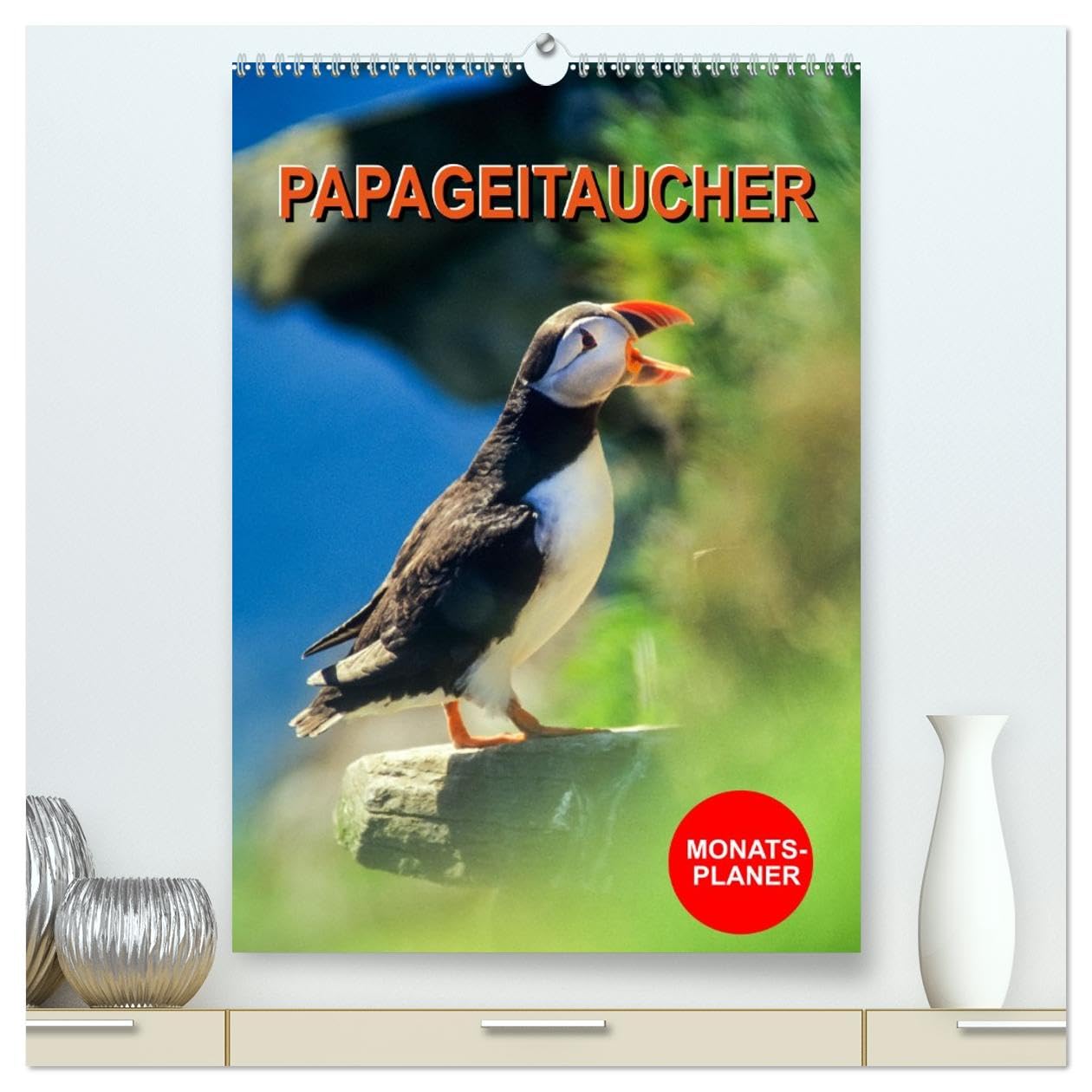 Papageitaucher Monatsplaner (hochwertiger Premium Wandkalender 2026 DIN A2 hoch), Kunstdruck in Hochglanz Natural Sciences