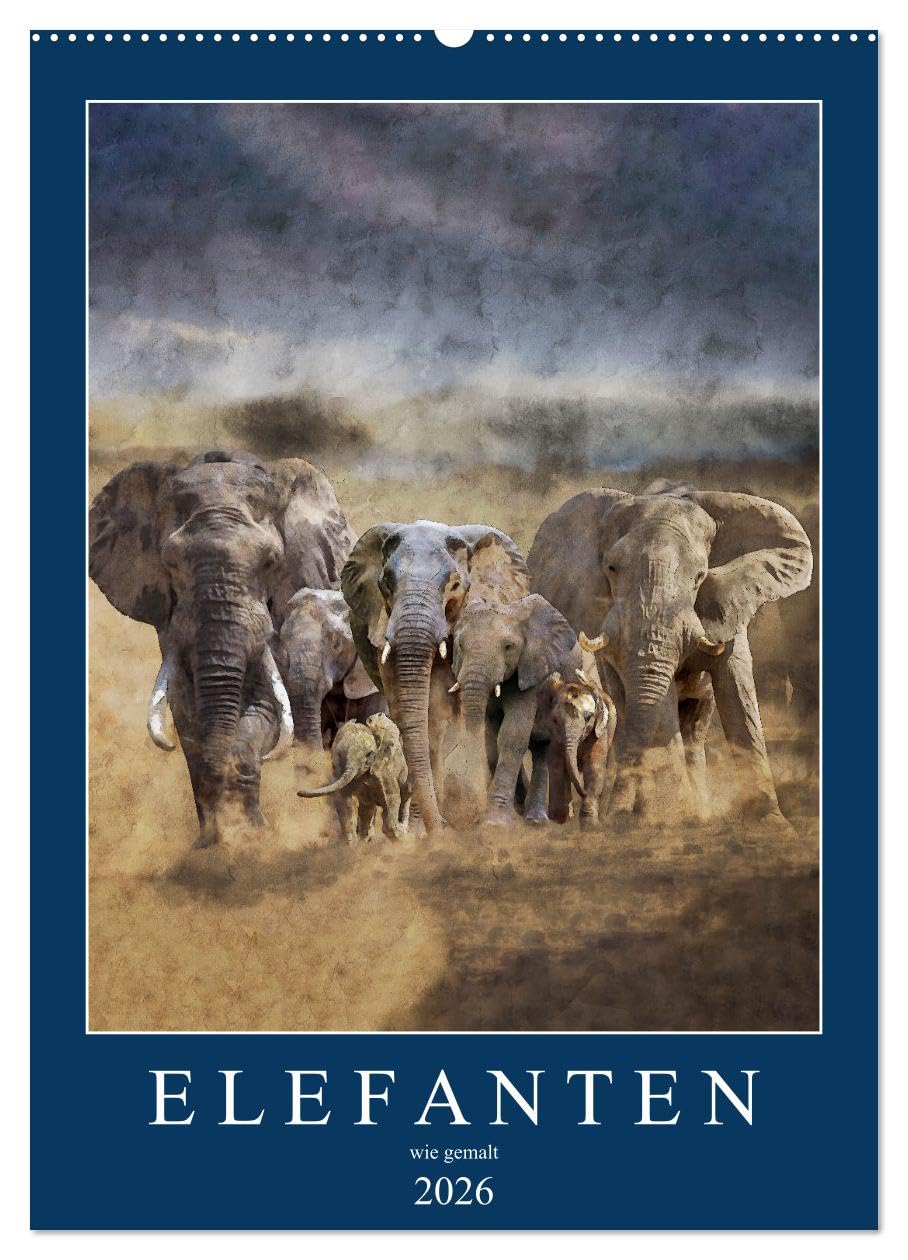 Elefanten - wie gemalt (Wandkalender 2026 DIN A2 hoch), CALVENDO Monatskalender Natural Sciences