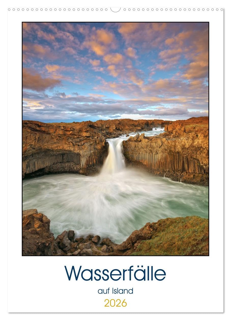 Wasserfälle auf Island (Wandkalender 2026 DIN A2 hoch), CALVENDO Monatskalender Leisure, Home & Garden