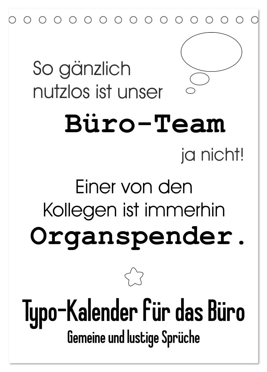 Typo-Kalender für das Büro. Gemeine und lustige Sprüche (Tischkalender 2026 DIN A5 hoch), CALVENDO Monatskalender Living & Furnishing