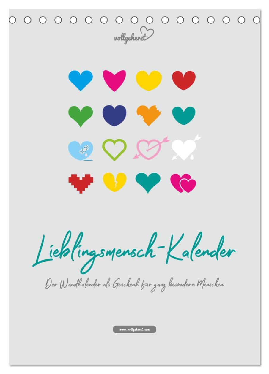 vollgeherzt: Lieblingsmensch-Kalender - Der Wandkalender als Geschenk für ganz besondere Menschen (Tischkalender 2026 DIN A5 hoch), CALVENDO Monatskalender Leisure, Home & Garden
