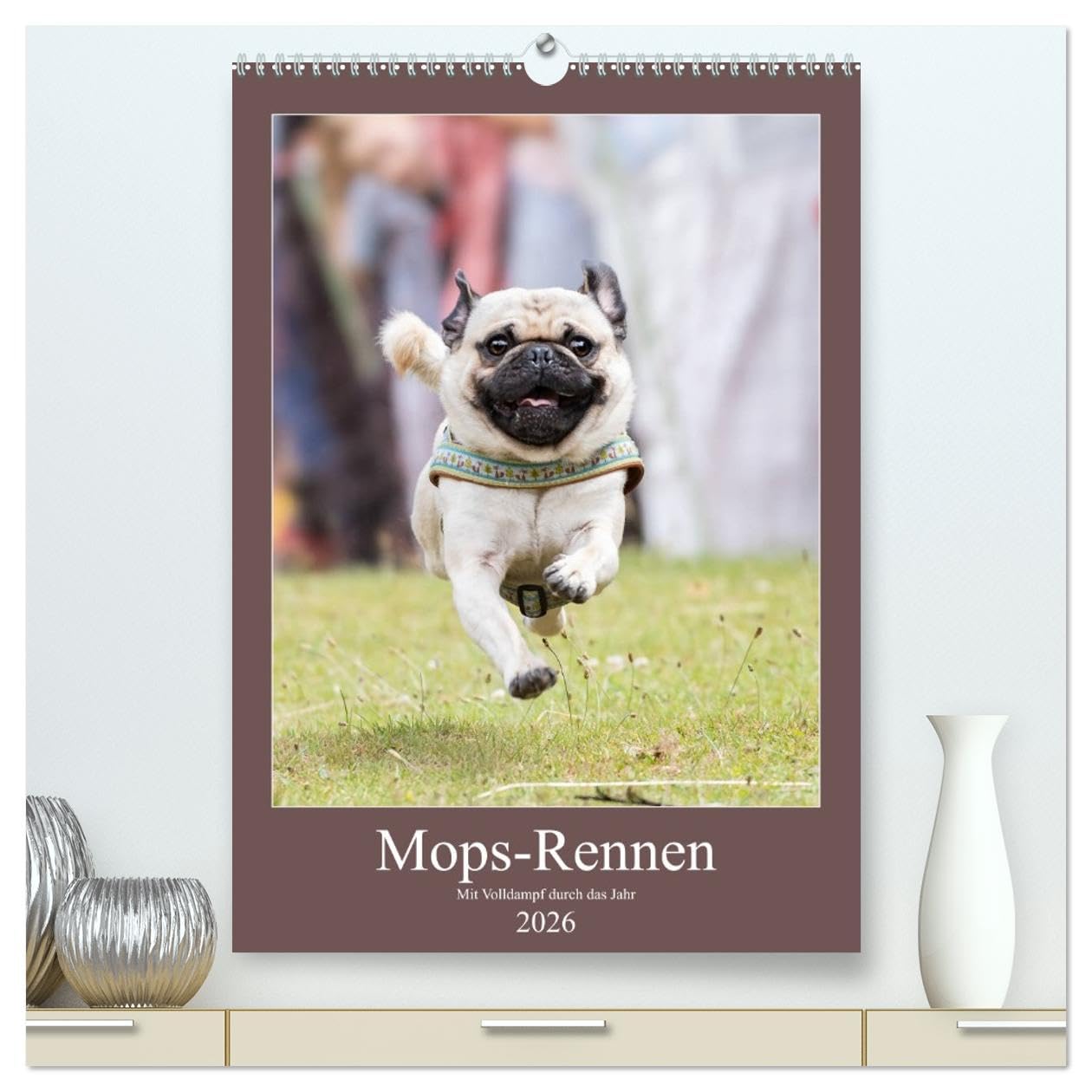 Mops-Rennen (hochwertiger Premium Wandkalender 2026 DIN A2 hoch), Kunstdruck in Hochglanz Natural Sciences