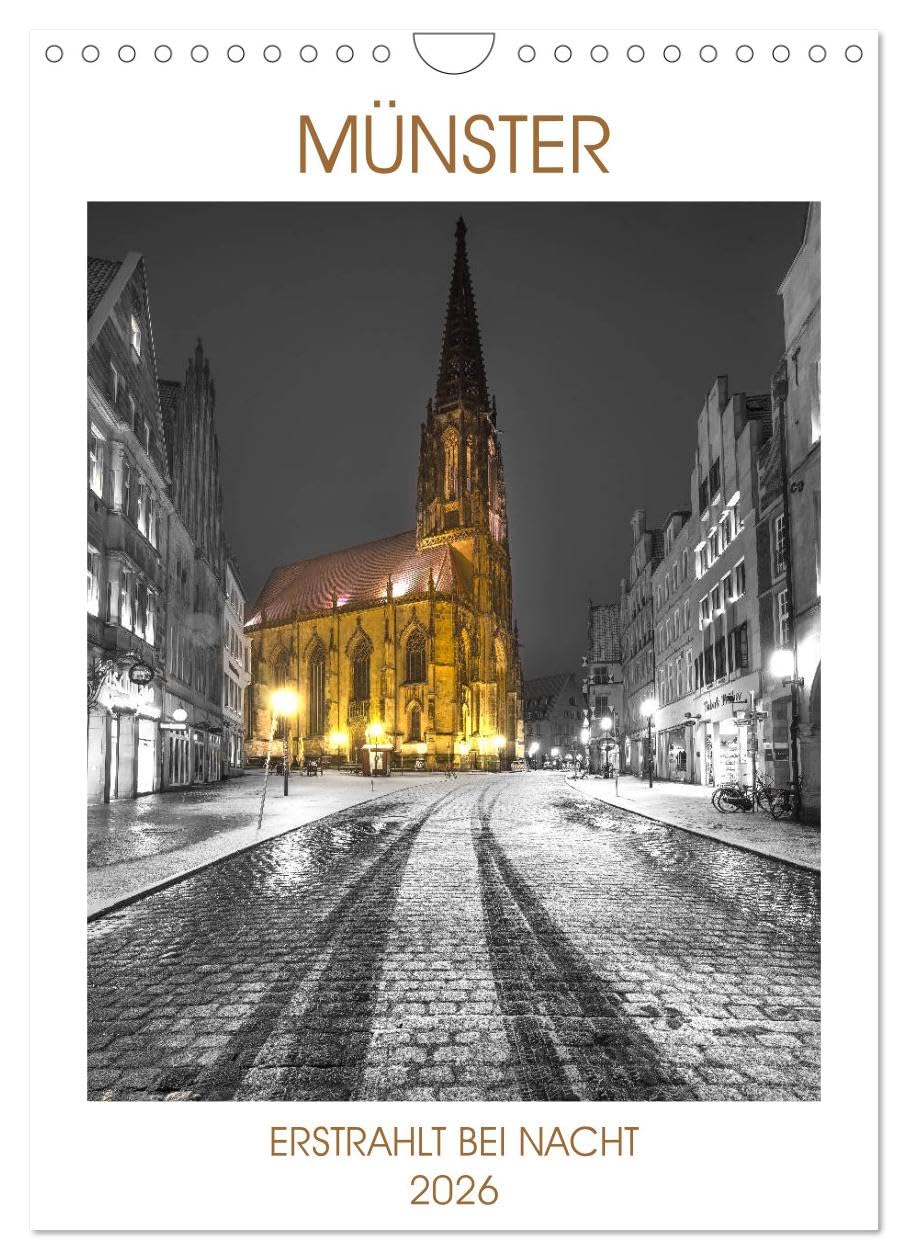 Münster - erstrahlt bei Nacht (Wandkalender 2026 DIN A4 hoch), CALVENDO Monatskalender Film, Art & Culture